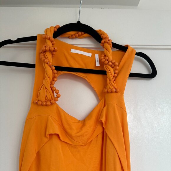 Helmut Lang Twist Maxi Dress Bead Embellished Square Neckline Orange - Picture 8 of 11